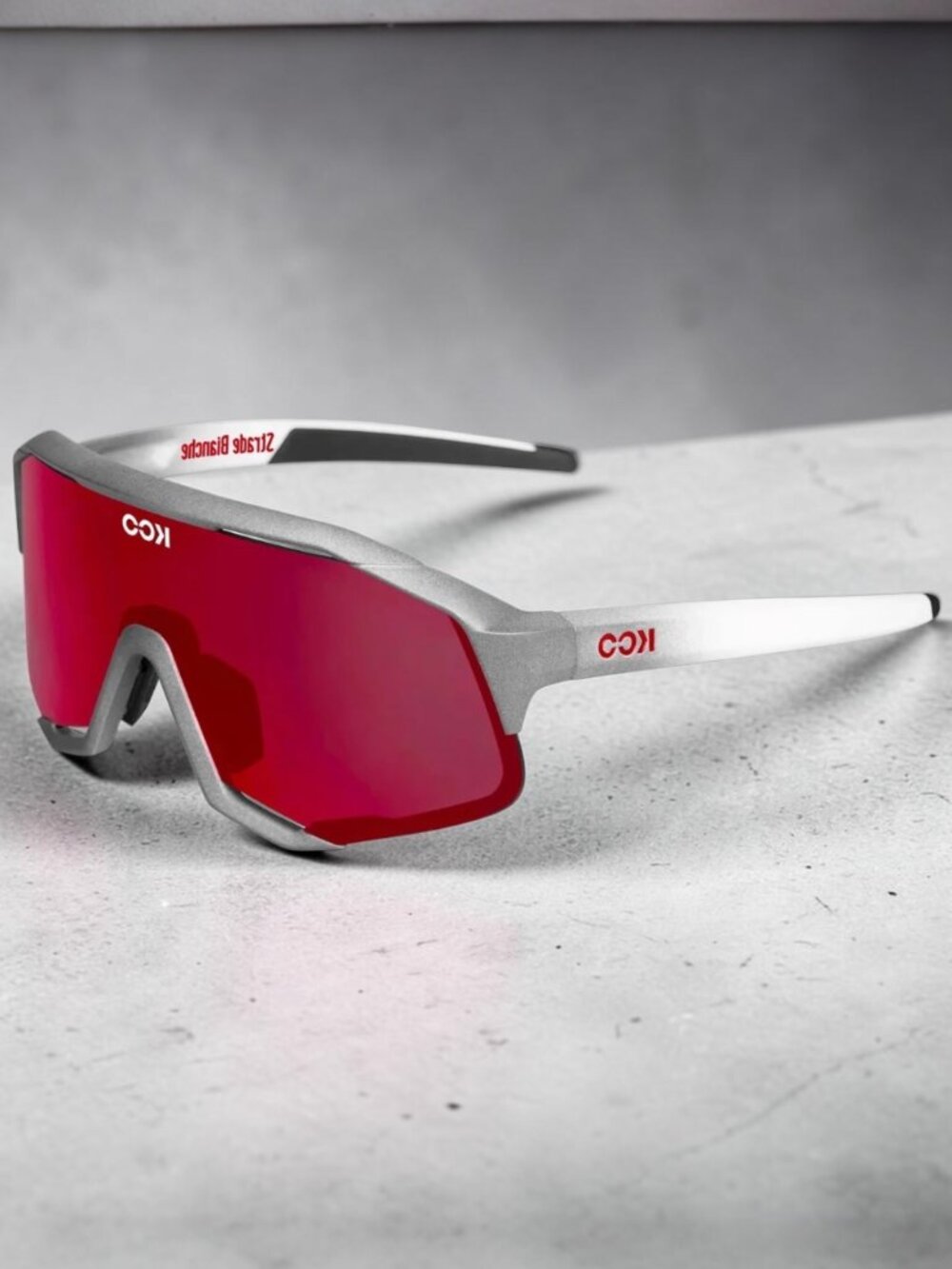 KOO Unisex Demos Wraparound Sunglasses - Gray Frame with Red Accents